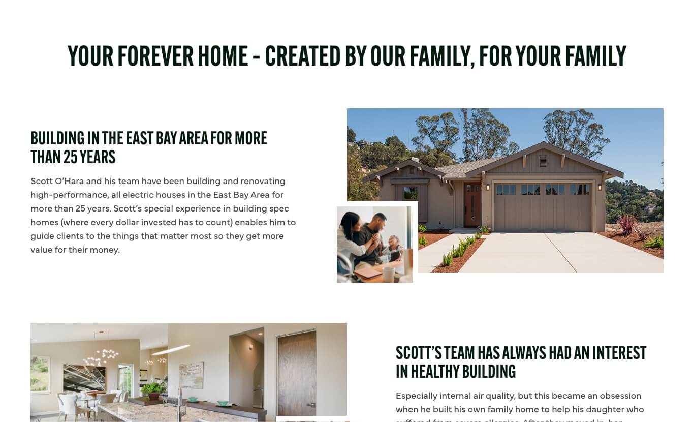 Scott Ohara construction website design about section