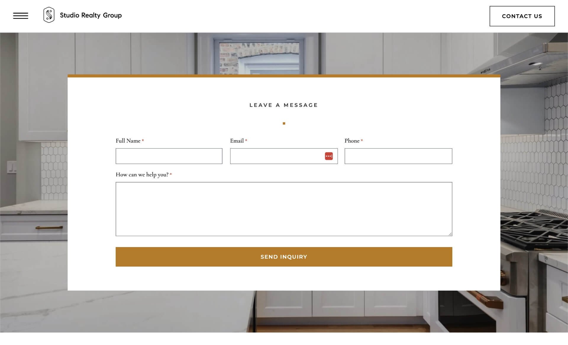 Studio Realty Group Website Design Contact form